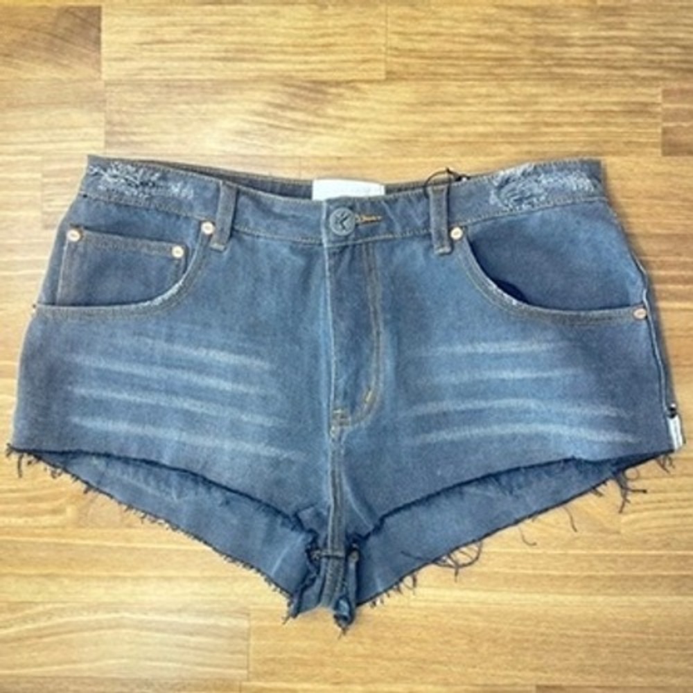 NEW One Teaspoon The One Cheeky Denim Shorts Recycled Black
